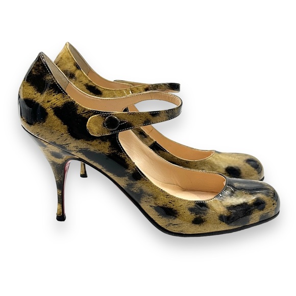 Christian Louboutin Leopard Print Glossy Patent Leather Ankle Strap Pumps - Picture 2 of 9